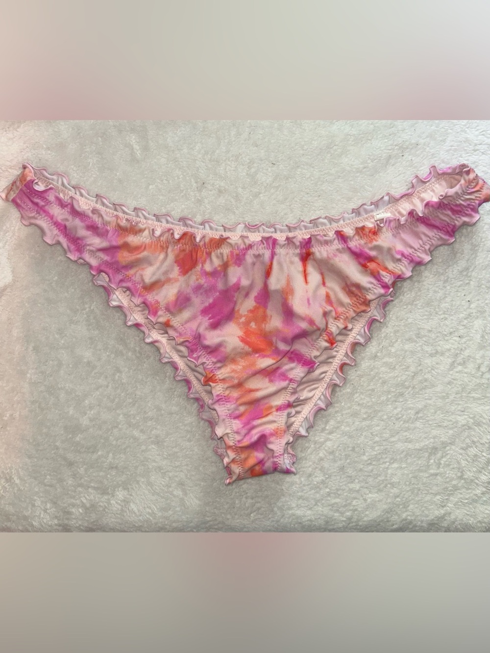 Shade & Shore Women's Ribbed Ruffle High Leg Cheeky Bikini Bottoms Large - Picture 4 of 5